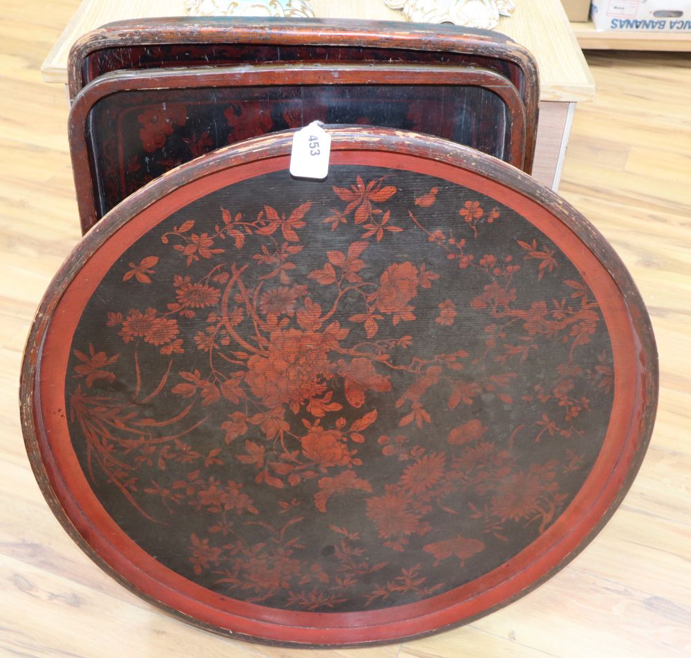 Three Chinese red lacquer trays